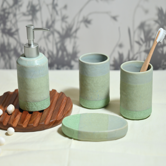 Aquamarine Textured Ceramic 4-Piece Bathroom Set