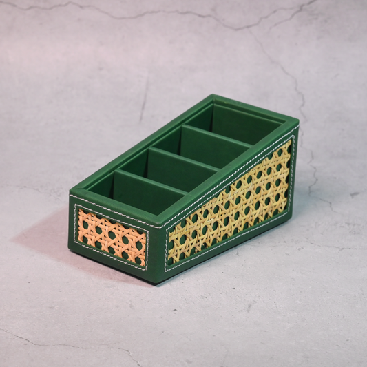 Emerald Green Rattan Remote Control Organiser