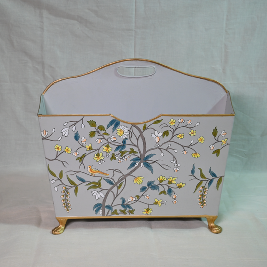 Hand-painted Gray Blossom Magazine Holder