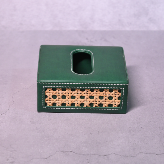 Emerald Green Rattan Tissue Box- Square