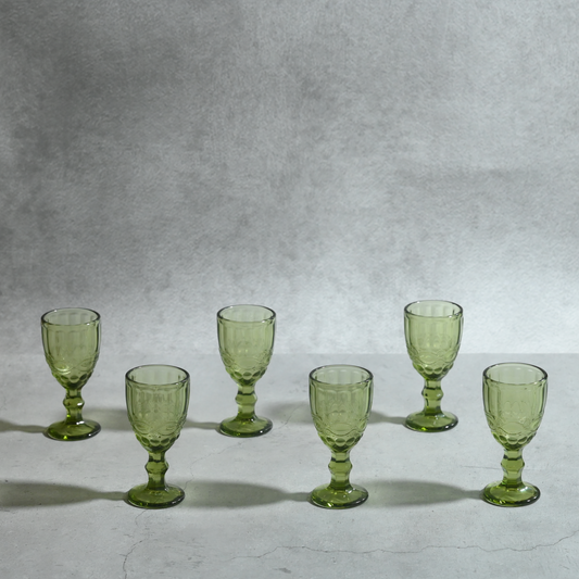 Green Tinted Textured Cocktail Glass- Short- Set of 6