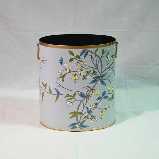 Hand-painted Gray Blossom Dustbin