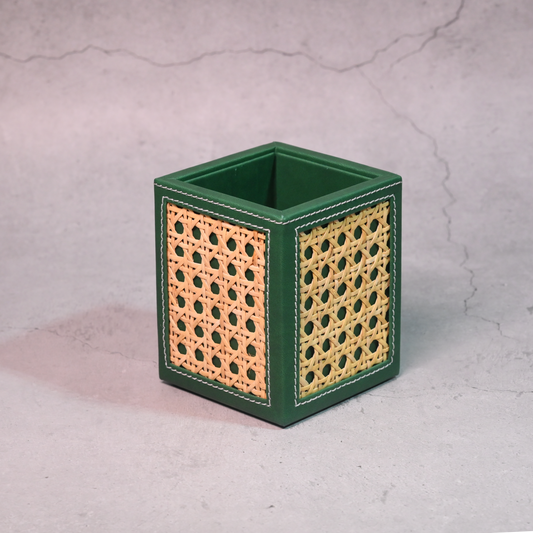 Emerald Green Rattan Stationery Holder