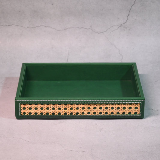 Emerald Green Rattan Serving Tray- Medium