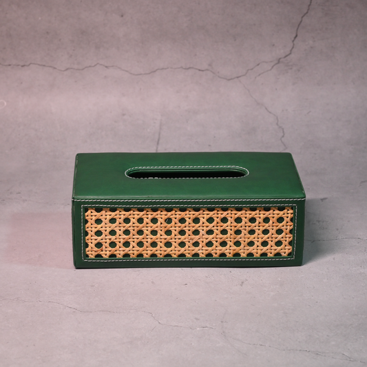 Emerald Green Rattan Tissue Box- Rectangle