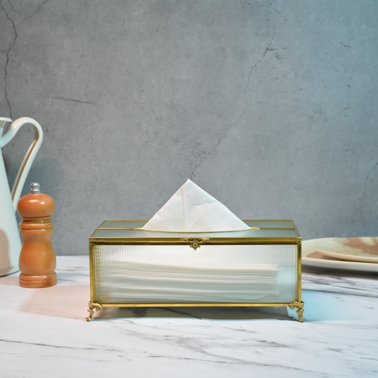 Glass Tissue Box with Gold Trims