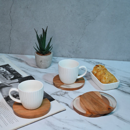 Brown Translucent Resin and Wooden Round Coasters- Set of 4