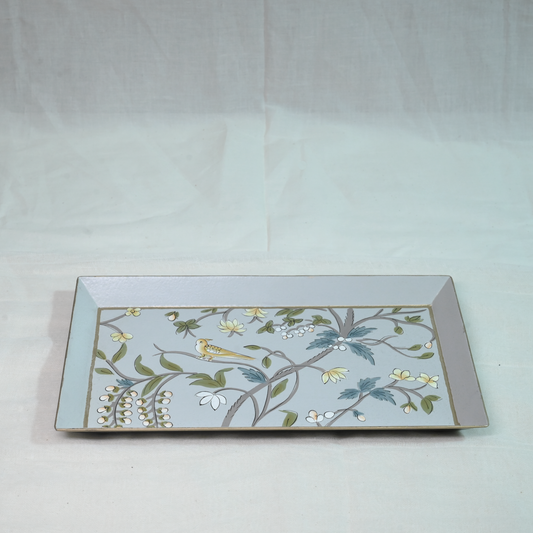 Hand-painted Gray Blossom Serving Tray- Small