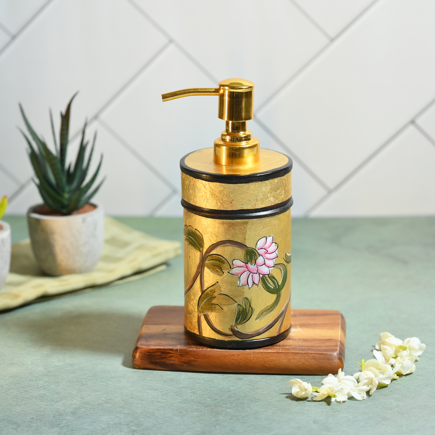 Hand-Painted Gold Leaf Soap Dispenser