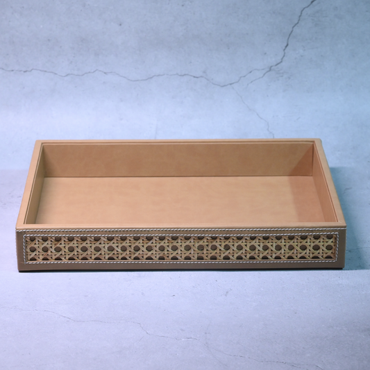 Tan Brown Rattan Serving Tray- Large