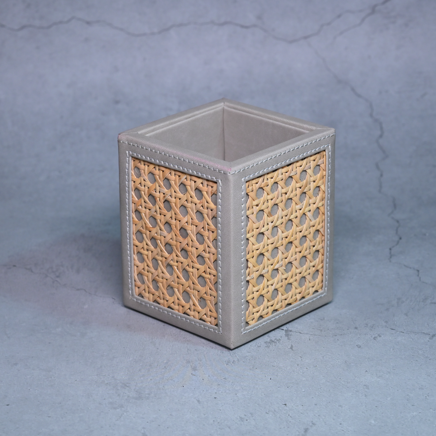 Grey Rattan Stationery Holder