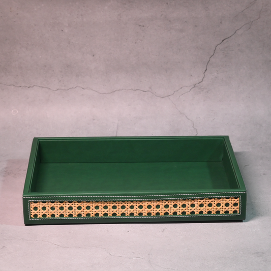 Emerald Green Rattan Serving Tray- Large