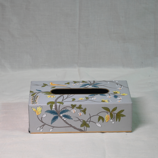 Hand-painted Gray Blossom Tissue Box