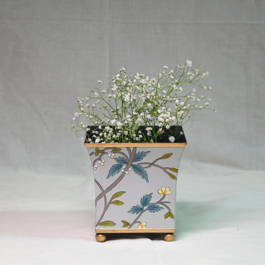 Hand-painted Gray Blossom Planter