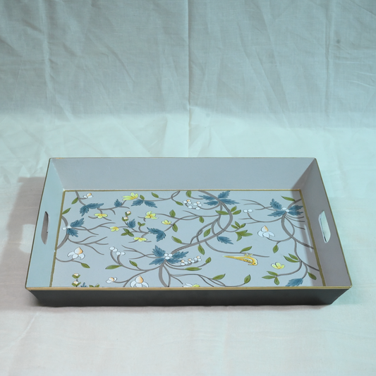 Hand-painted Gray Blossom Serving Tray- Large