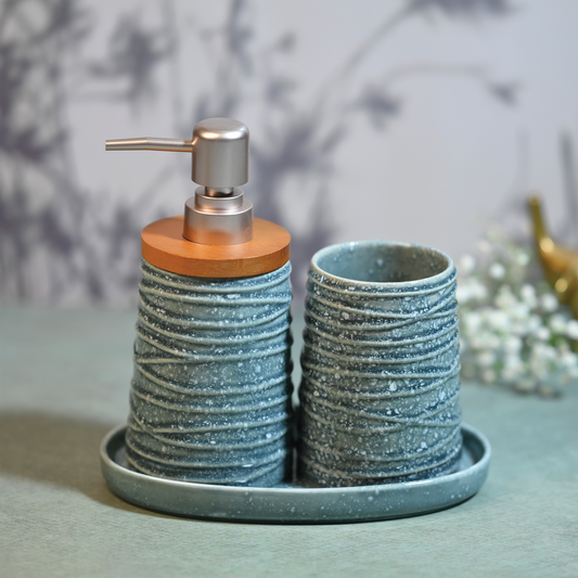 Ash Grey Textured Ceramic 3-Piece Bathroom Set