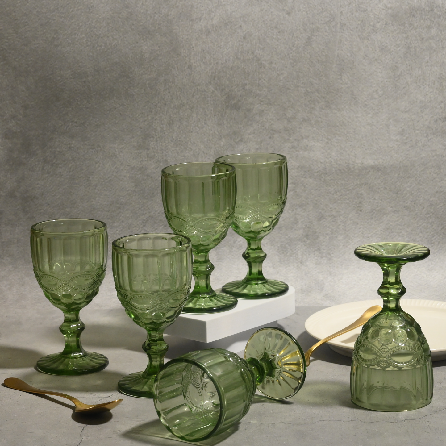 Green Tinted Textured Cocktail Glass- Regular- Set of 6