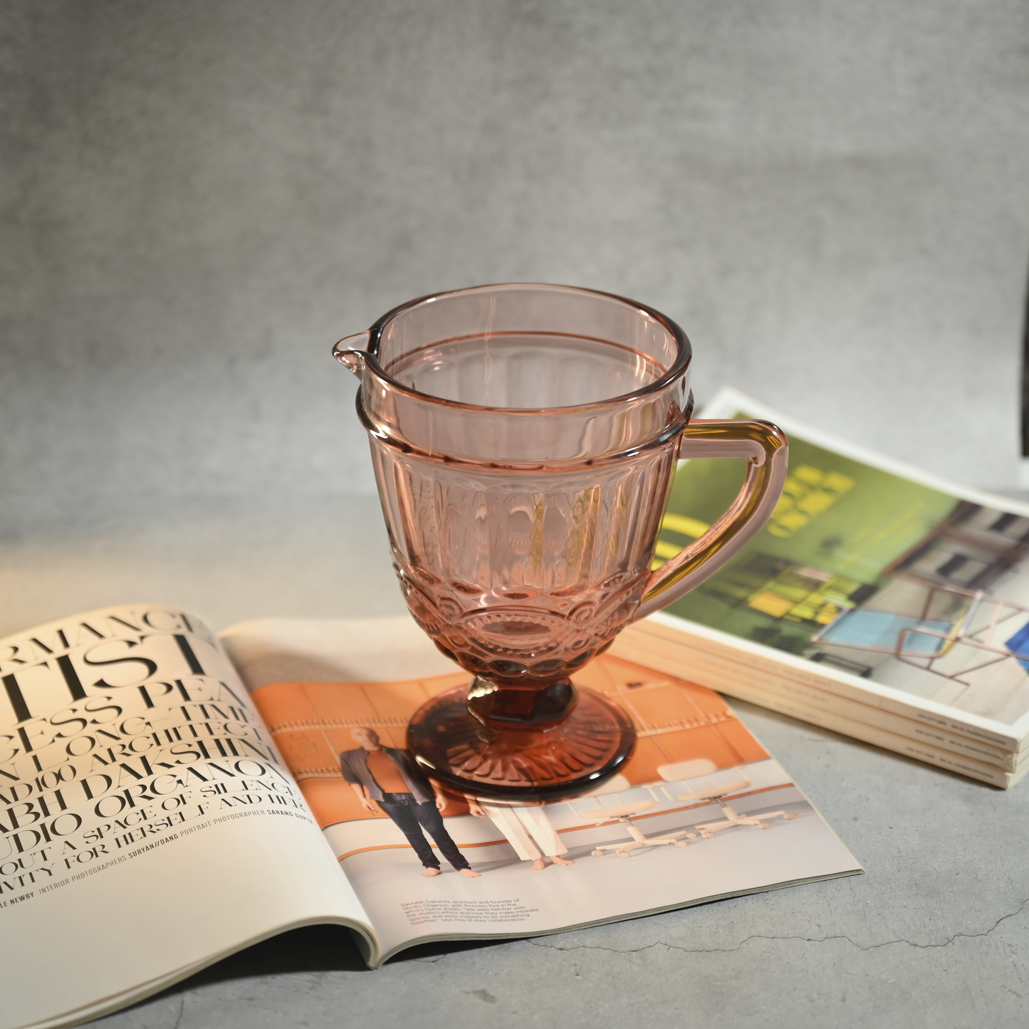 Pink Tinted Textured Water Pitcher