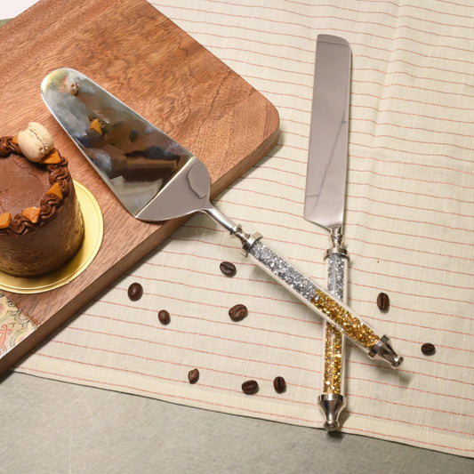 Silver-Finish Cake Lifter + Knife Set