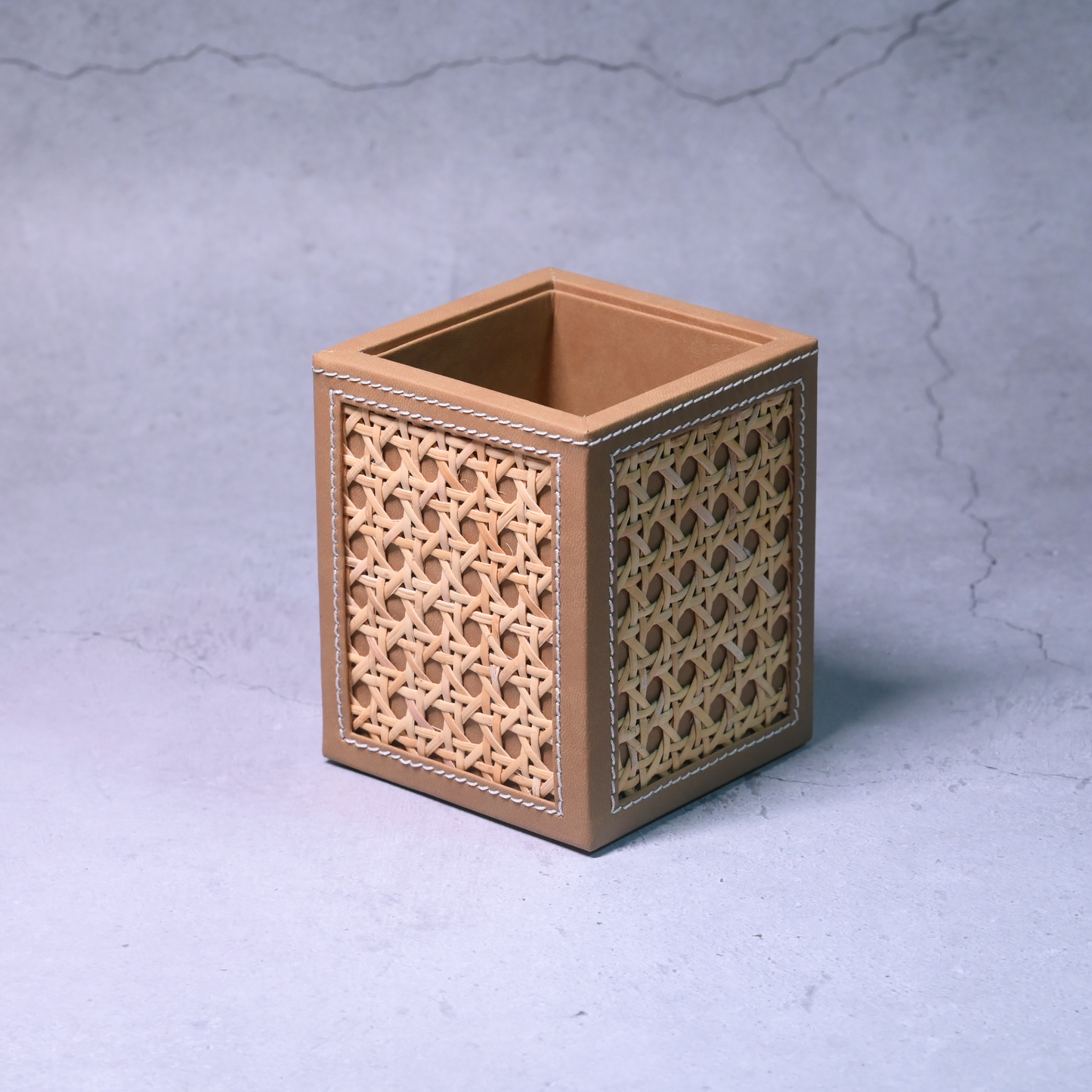 Tan Brown Rattan Stationery Holder