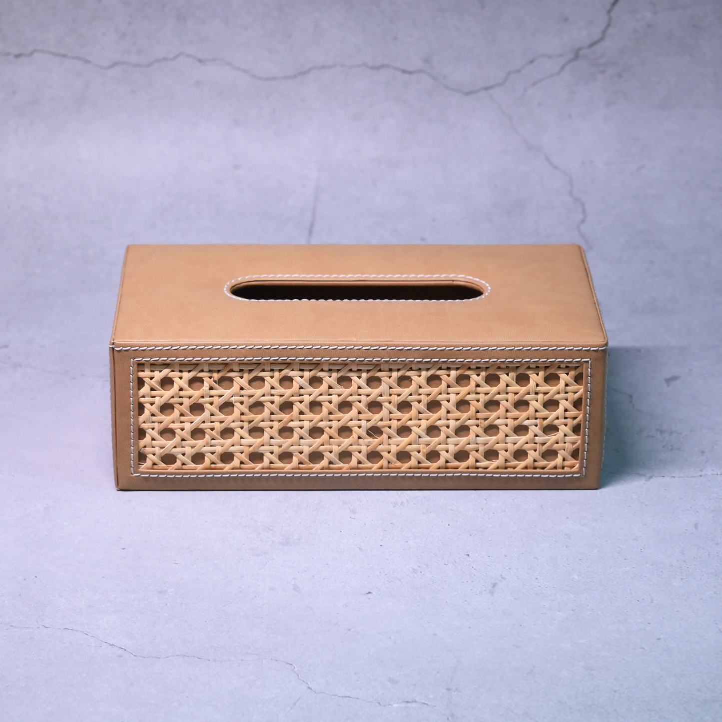 Tan Brown Rattan Tissue Box- Rectangle