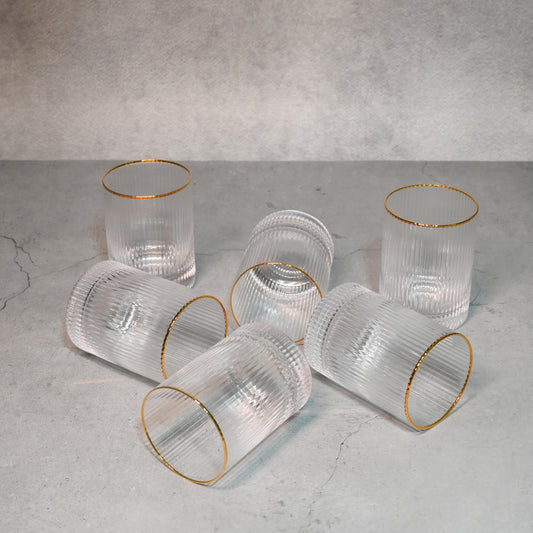 Ribbed Glass with Gold Rim- Regular- Set of 6