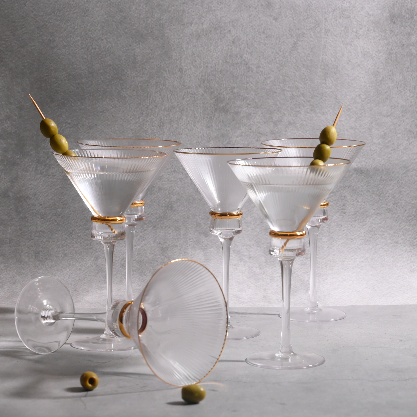 Ribbed Martini Glass with Gold Rim- Set of 6