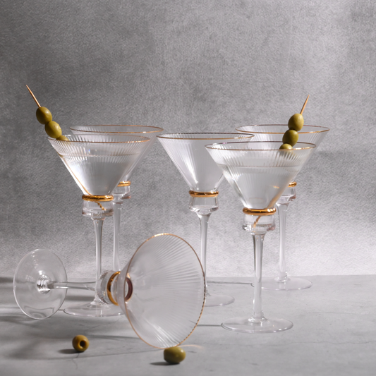 Ribbed Martini Glass with Gold Rim- Set of 6