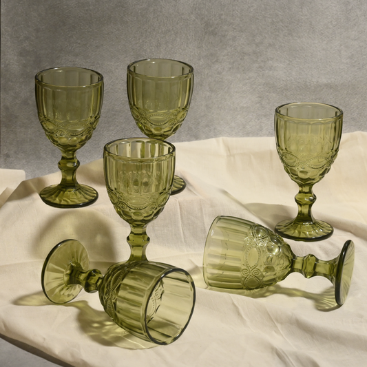 Green Tinted Textured Cocktail Glass- Broad- Set of 6