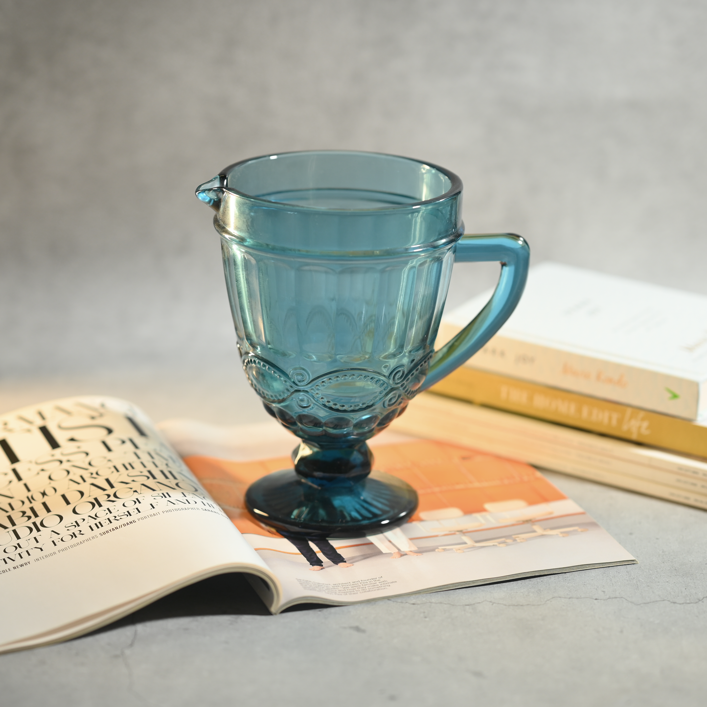 Blue Tinted Textured Water Pitcher