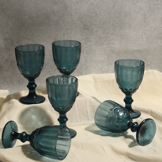 Blue Tinted Textured Cocktail Glass- Broad- Set of 6