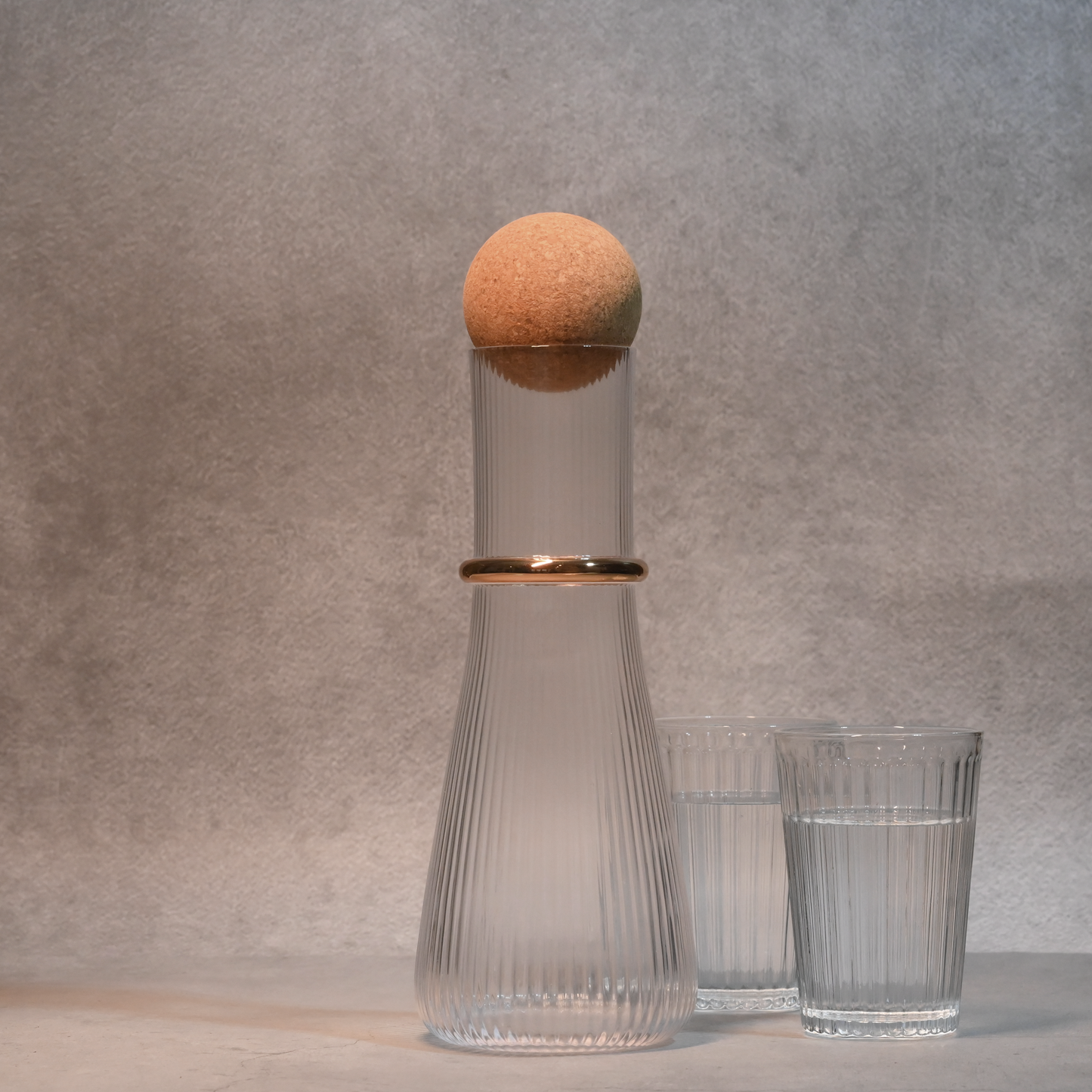 Ribbed Carafe with Gold Rim