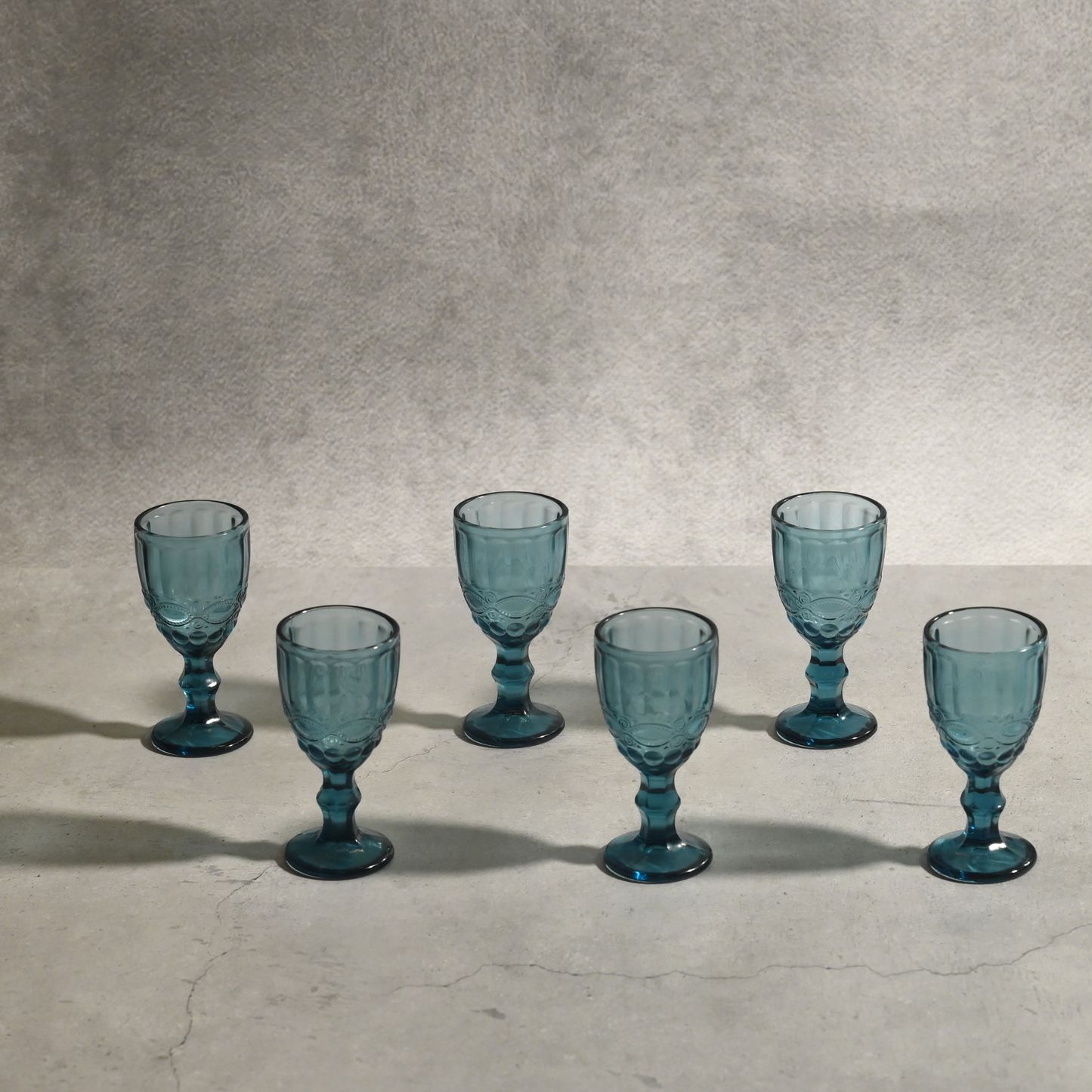 Blue Tinted Textured Cocktail Glass- Short- Set of 6