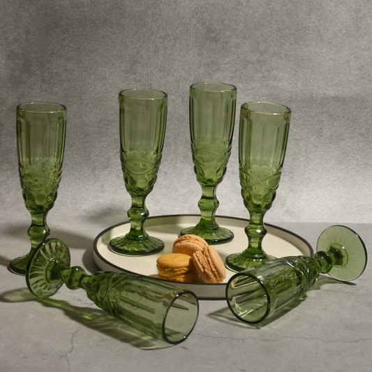 Green Tinted Textured Cocktail Glass- Tall- Set of 6