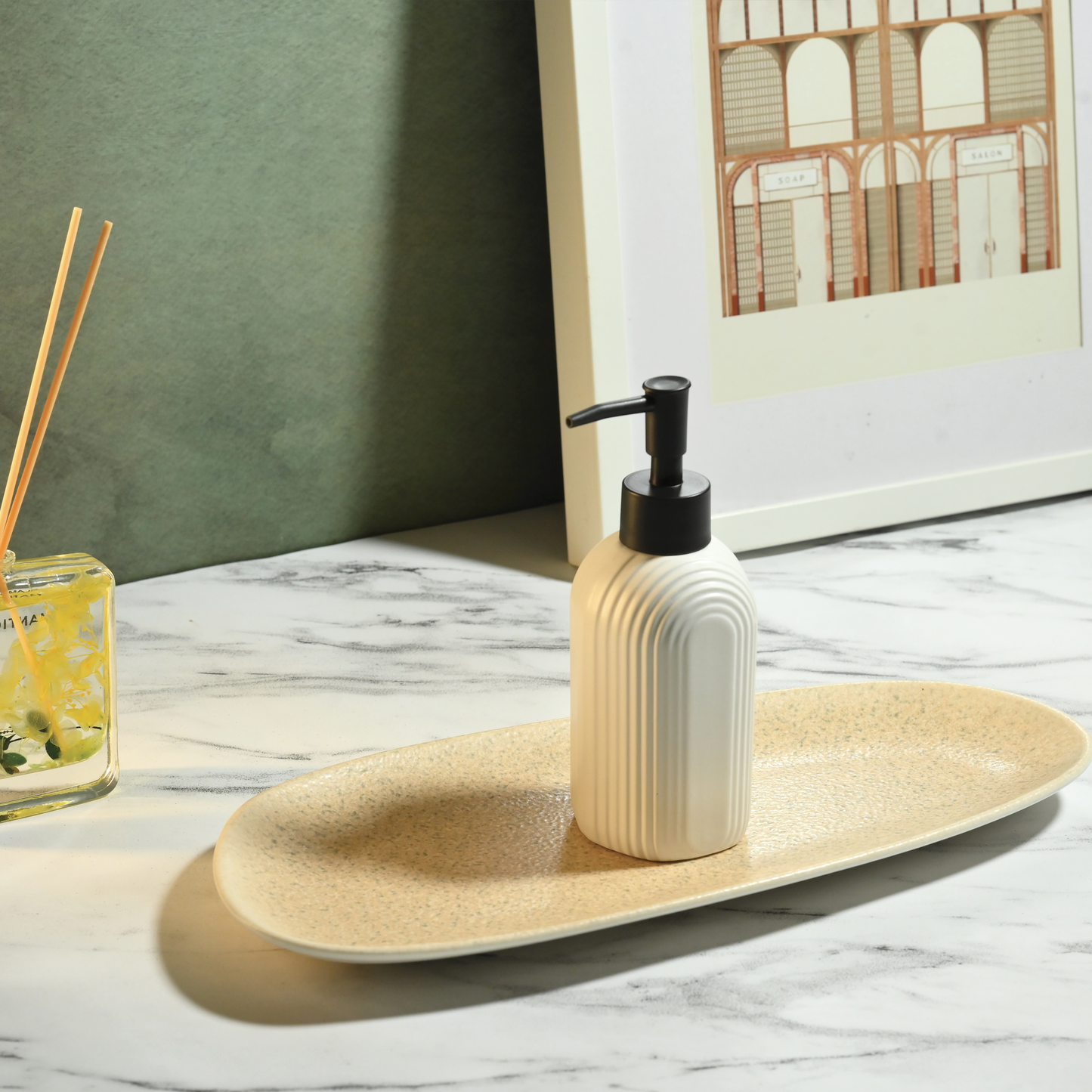 Ecru White Textured Ceramic Liquid Soap Dispenser