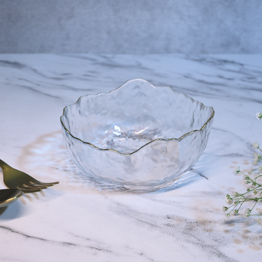 Textured Glass Bowl with Gold Rim- Medium