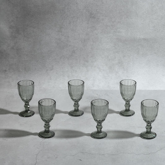 Gray Tinted Textured Cocktail Glass- Short- Set of 6