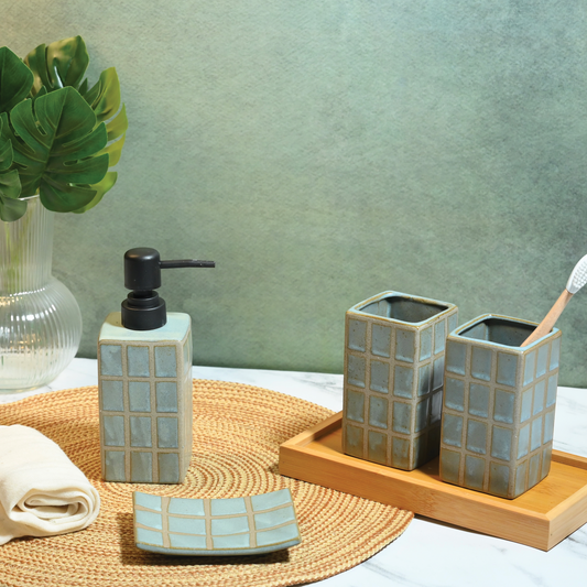 Powder Blue Textured Ceramic 4-Piece Bathroom Set