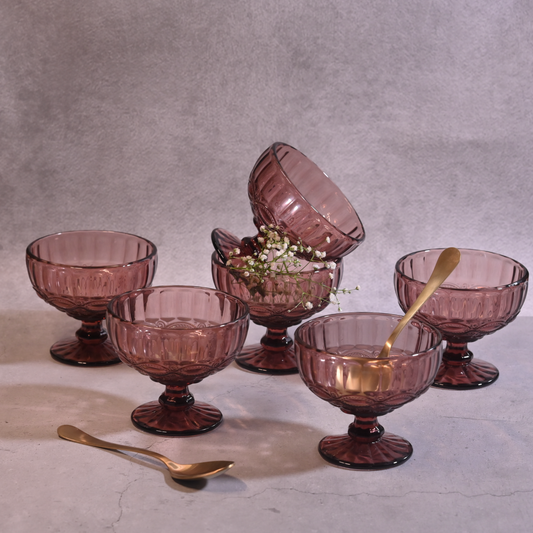 Pink Tinted Textured Dessert Bowl- Set of 6