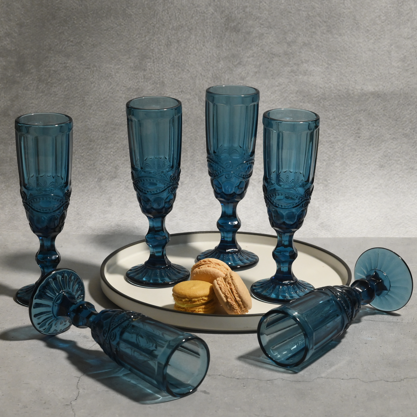 Blue Tinted Textured Cocktail Glass- Tall- Set of 6