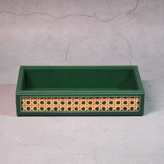 Emerald Green Rattan Serving Tray- Small