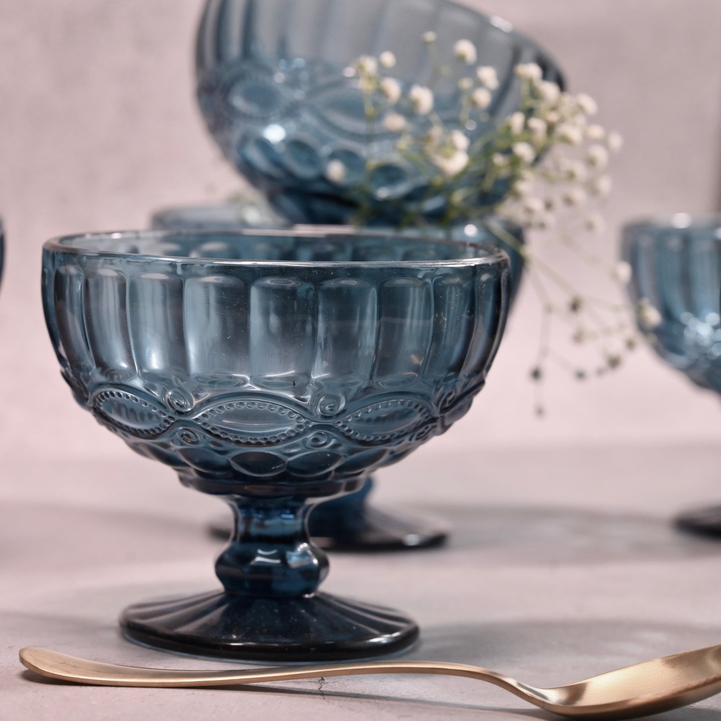 Blue Tinted Textured Dessert Bowl- Set of 6