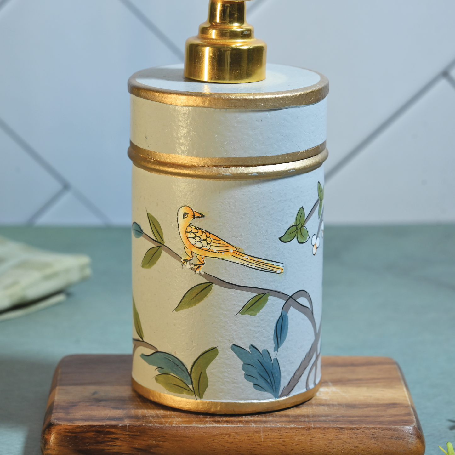 Hand-Painted Gray Blossom Soap Dispenser