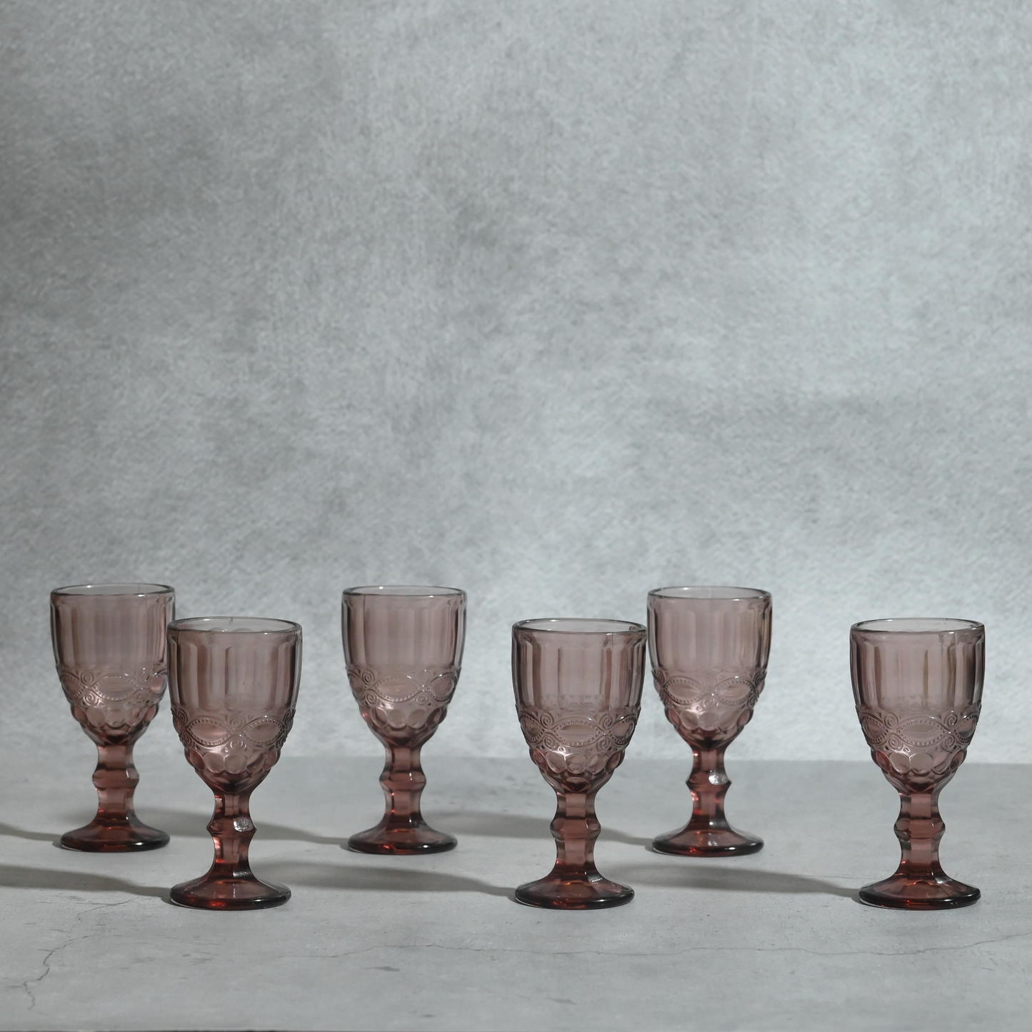 Pink Tinted Textured Cocktail Glass- Short- Set of 6