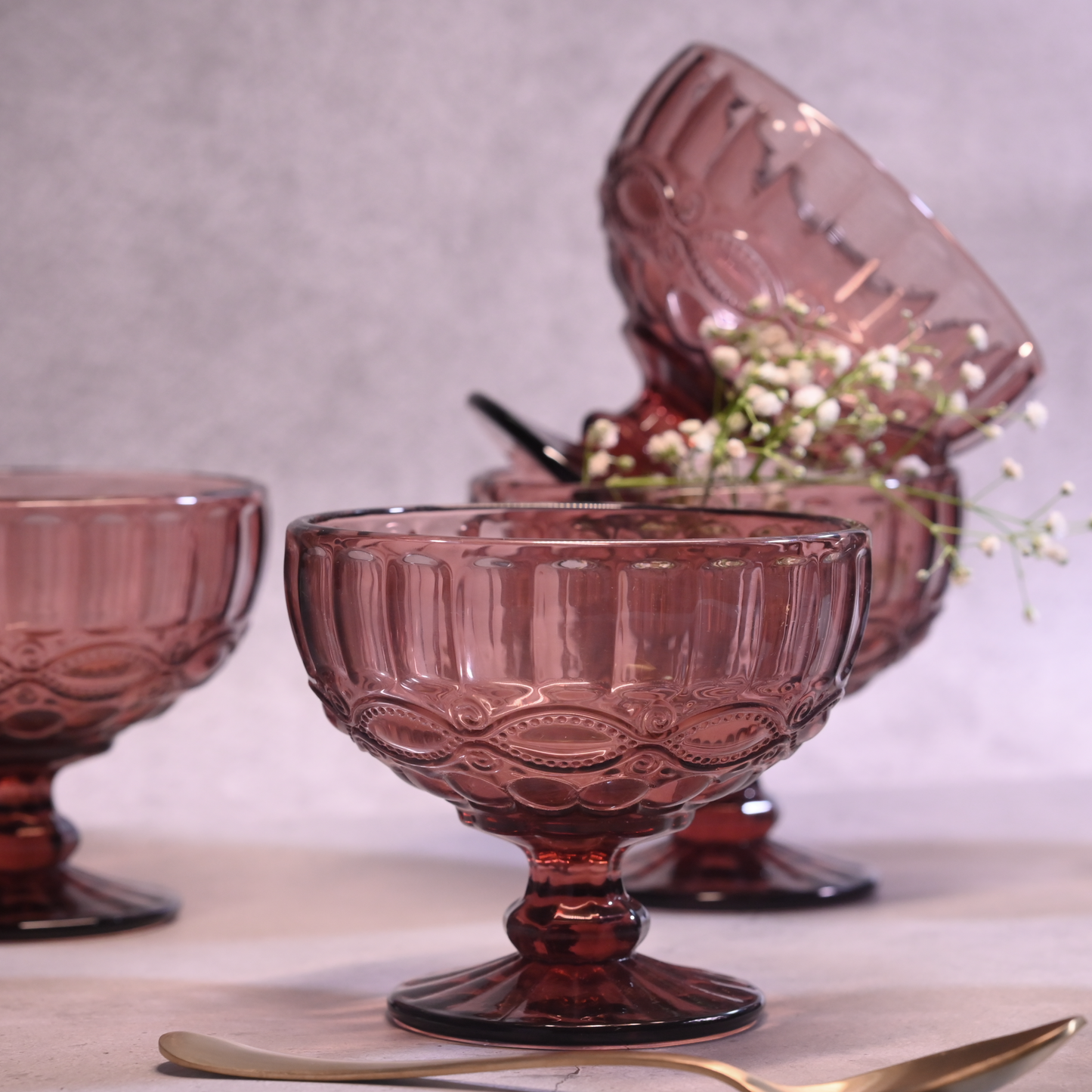 Pink Tinted Textured Dessert Bowl- Set of 6