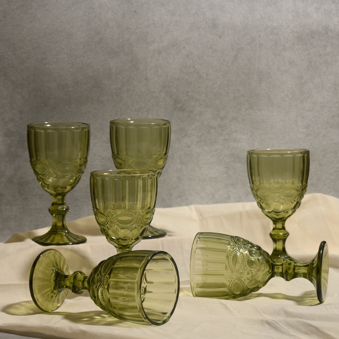 Green Tinted Textured Cocktail Glass- Broad- Set of 6