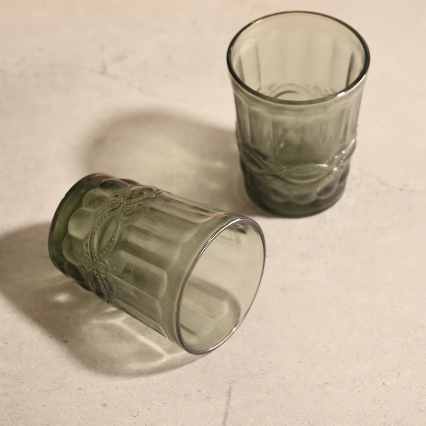 Gray Tinted Textured Glass- Short- Set of 6