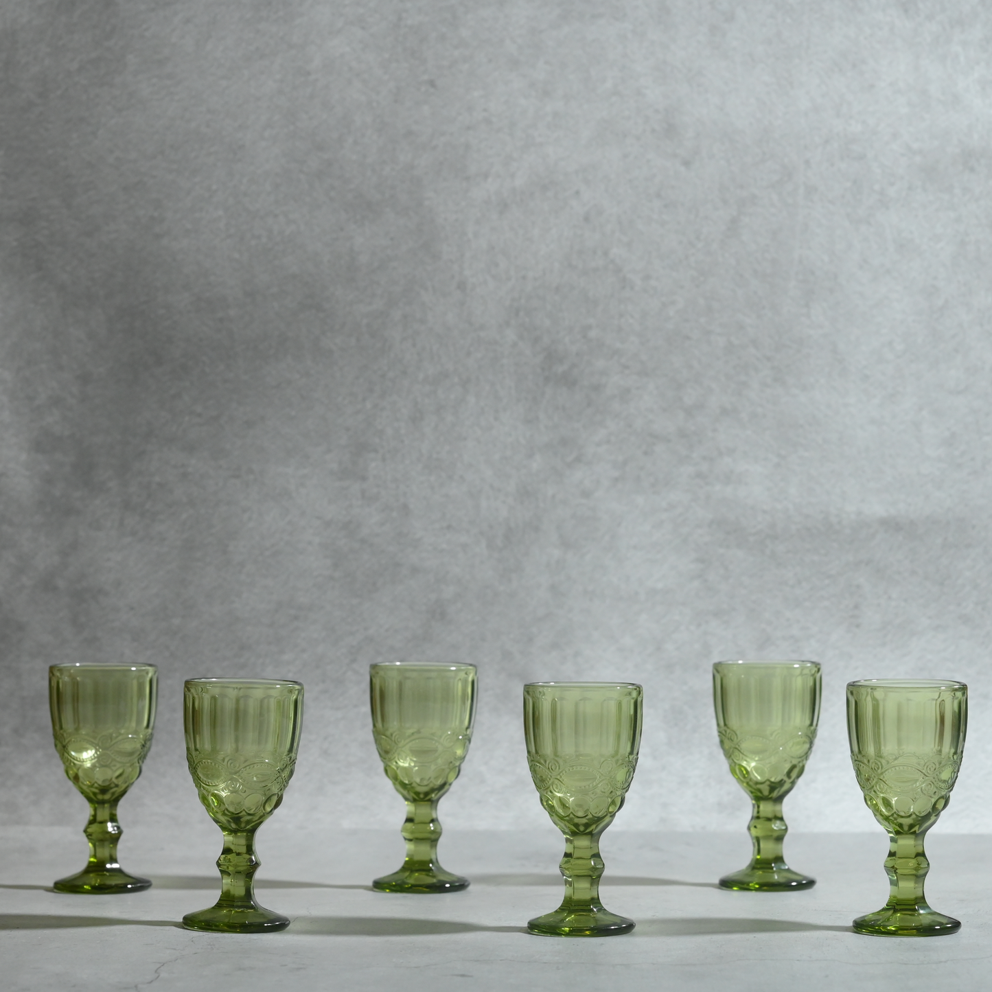 Green Tinted Textured Cocktail Glass- Short- Set of 6