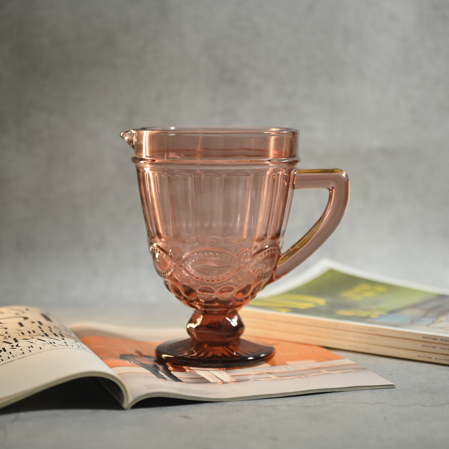 Pink Tinted Textured Water Pitcher