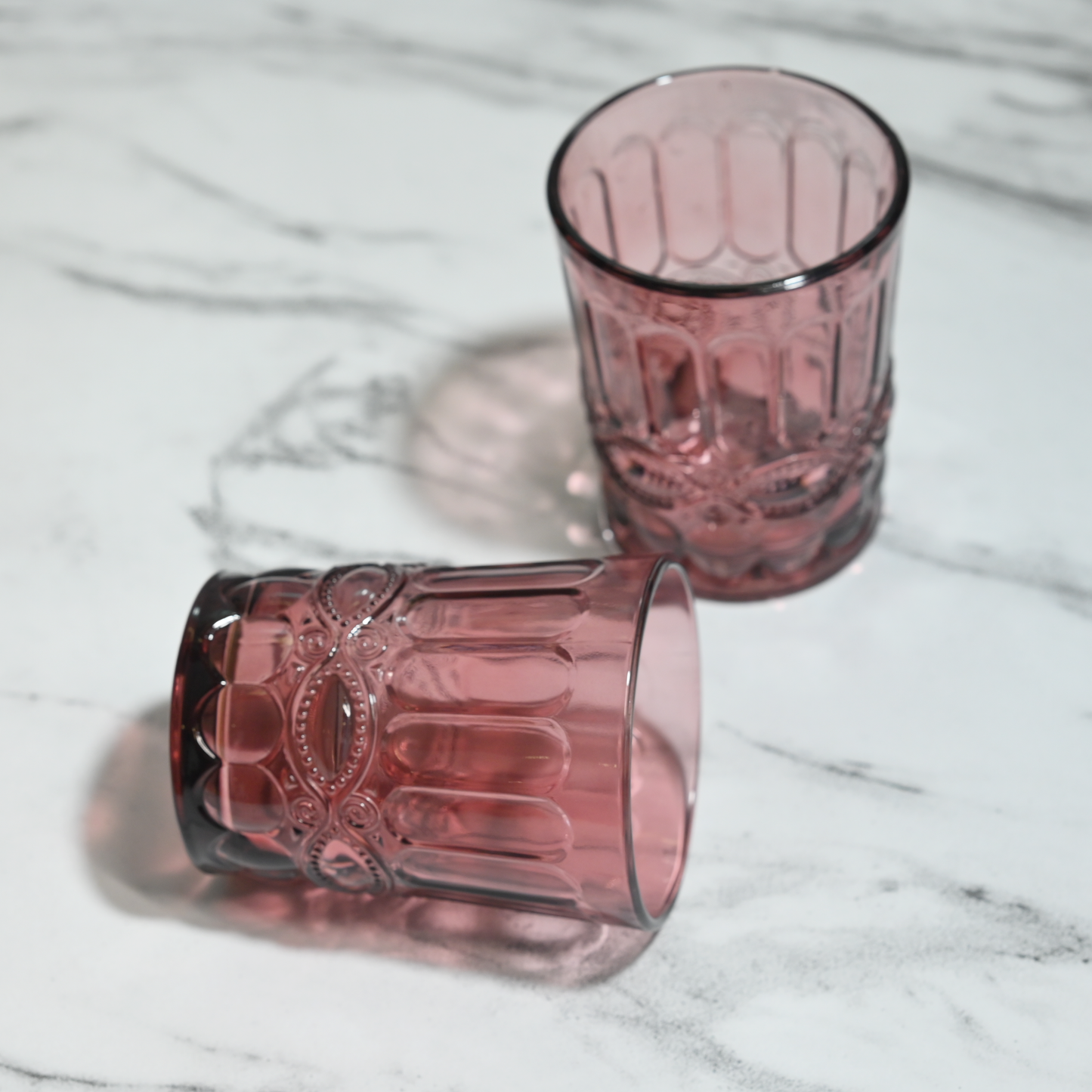 Pink Tinted Textured Glass- Short- Set of 6